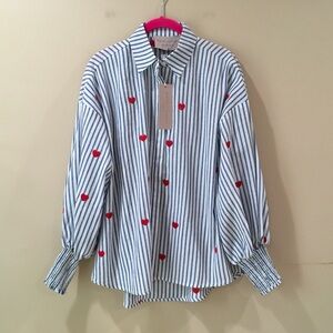 White Closet Elements Kaylee Heart Stripe Tunic Shirt Top blue White Womens s